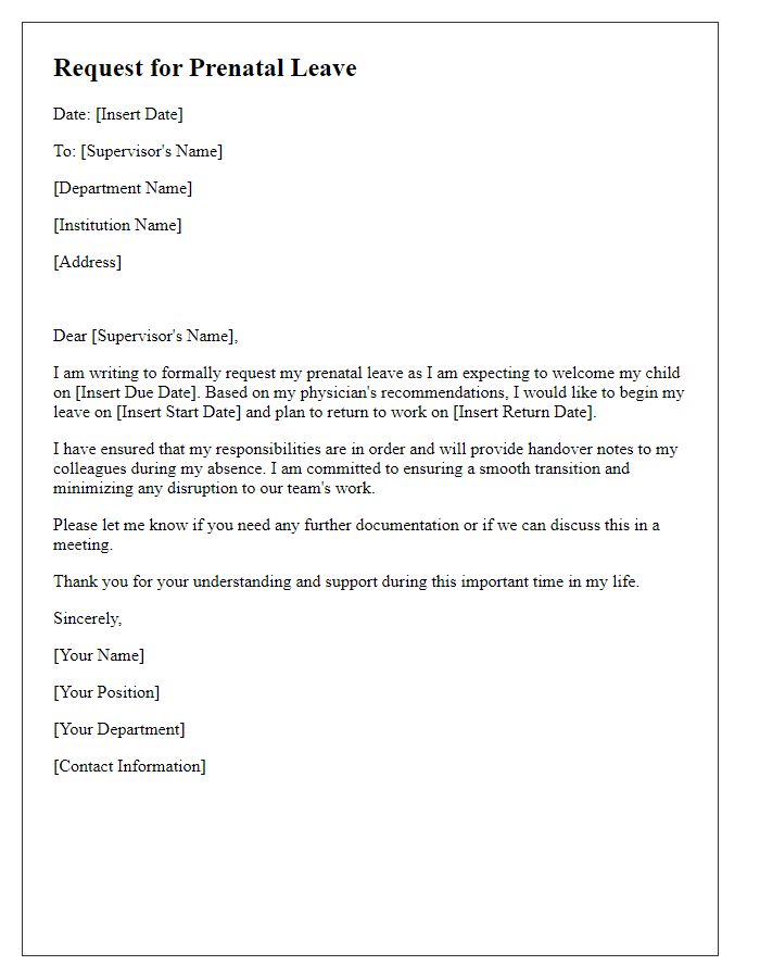 Letter template of prenatal leave request for academic staff