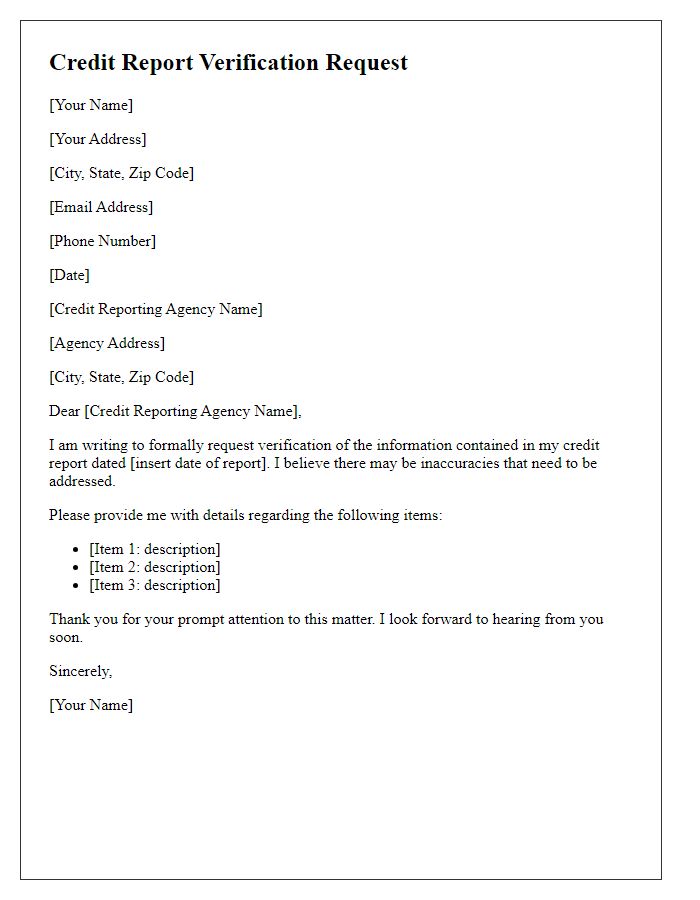 Letter template of credit report verification request.