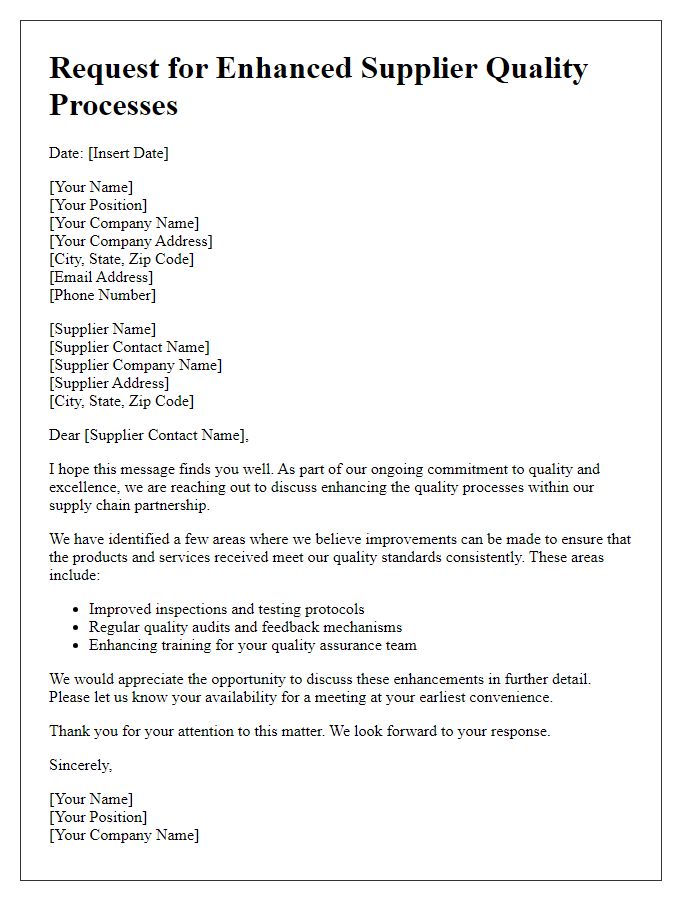 Letter template of Request for Enhanced Supplier Quality Processes