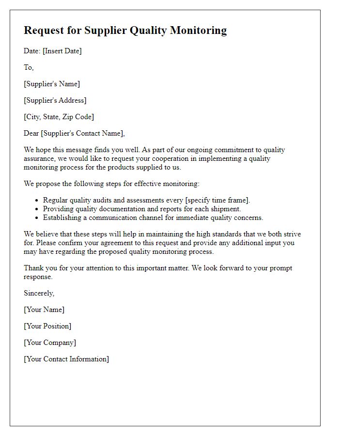 Letter template of Request for Supplier Quality Monitoring