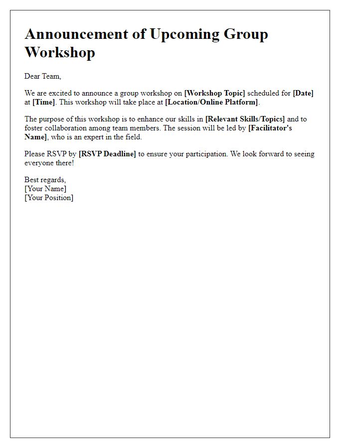 Letter template of announcement for group workshop participation