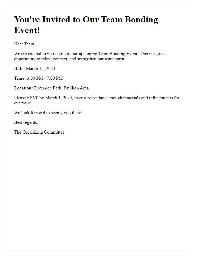 Letter template of invitation for a team bonding event