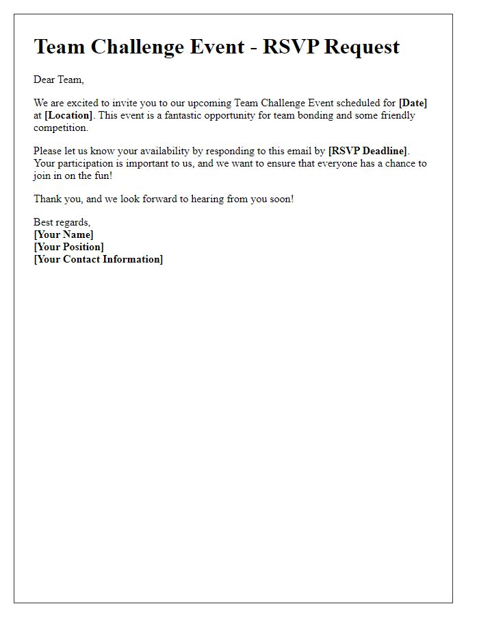 Letter template of request for RSVP to team challenge event