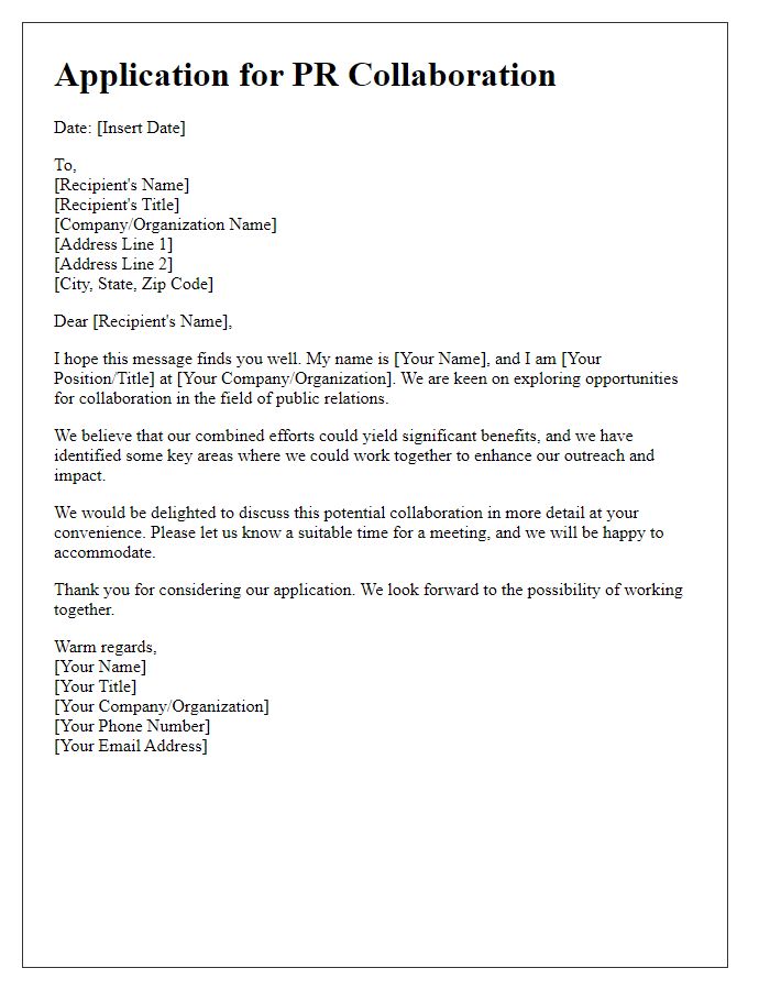 Letter template of application for PR collaboration.