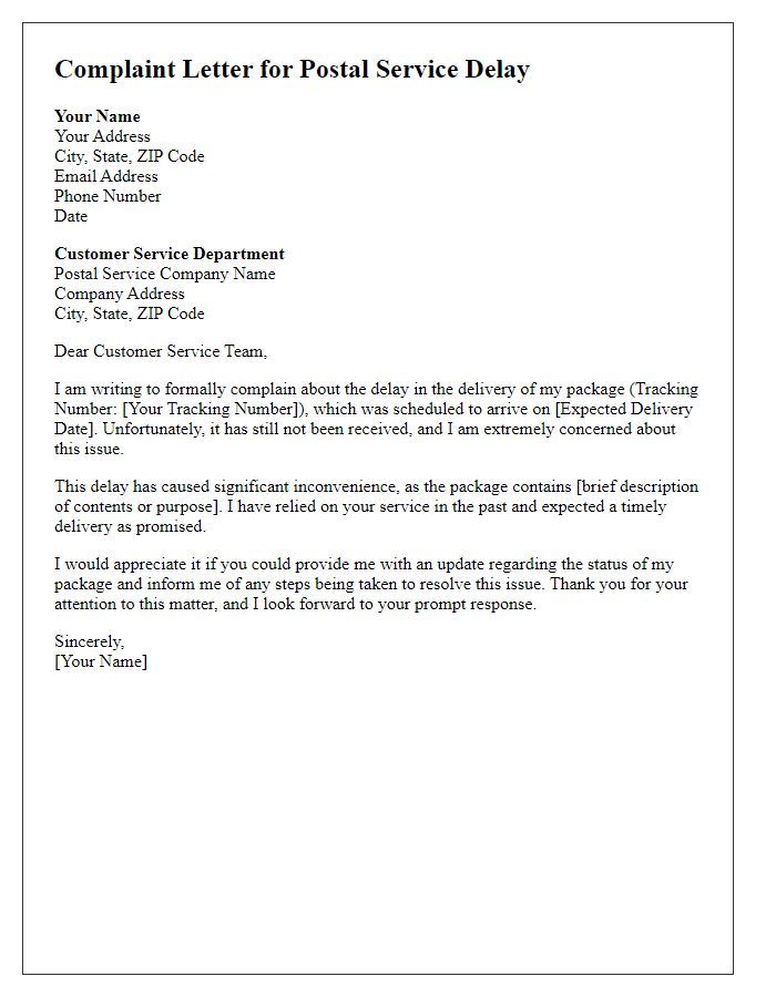 Letter template of postal service delay complaint