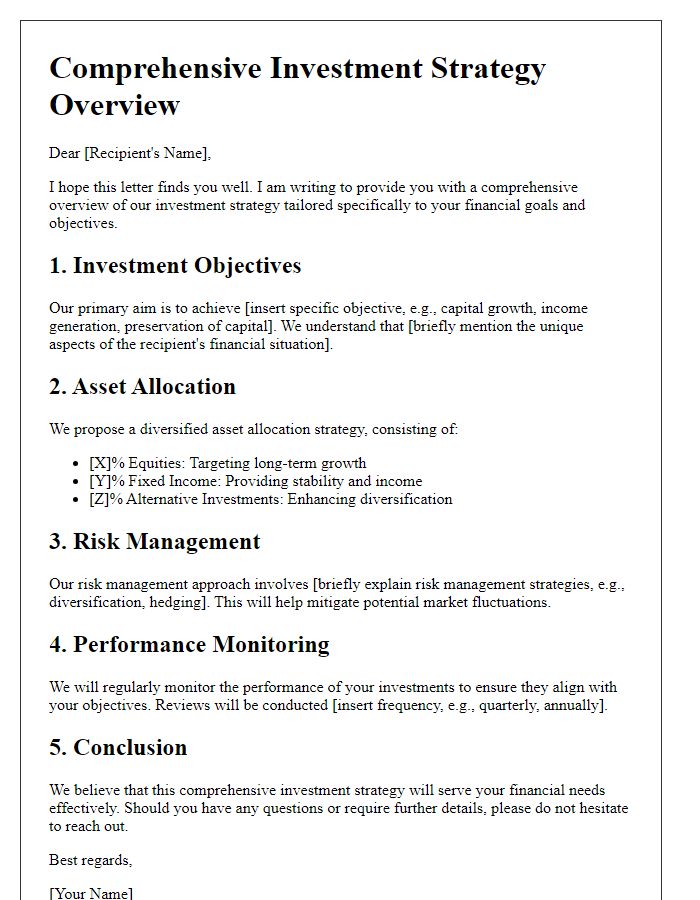 Letter template of comprehensive investment strategy explanation.