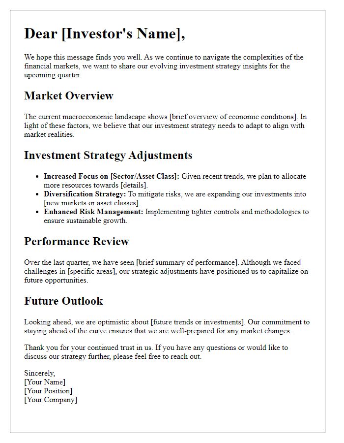 Letter template of evolving investment strategy insights.