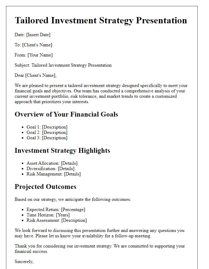 Letter template of tailored investment strategy presentation.