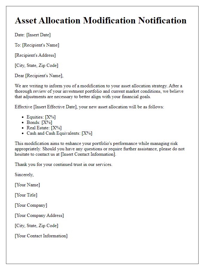 Letter template of asset allocation modification