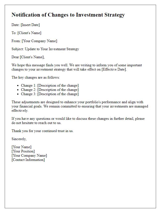 Letter template of changes to investment strategy