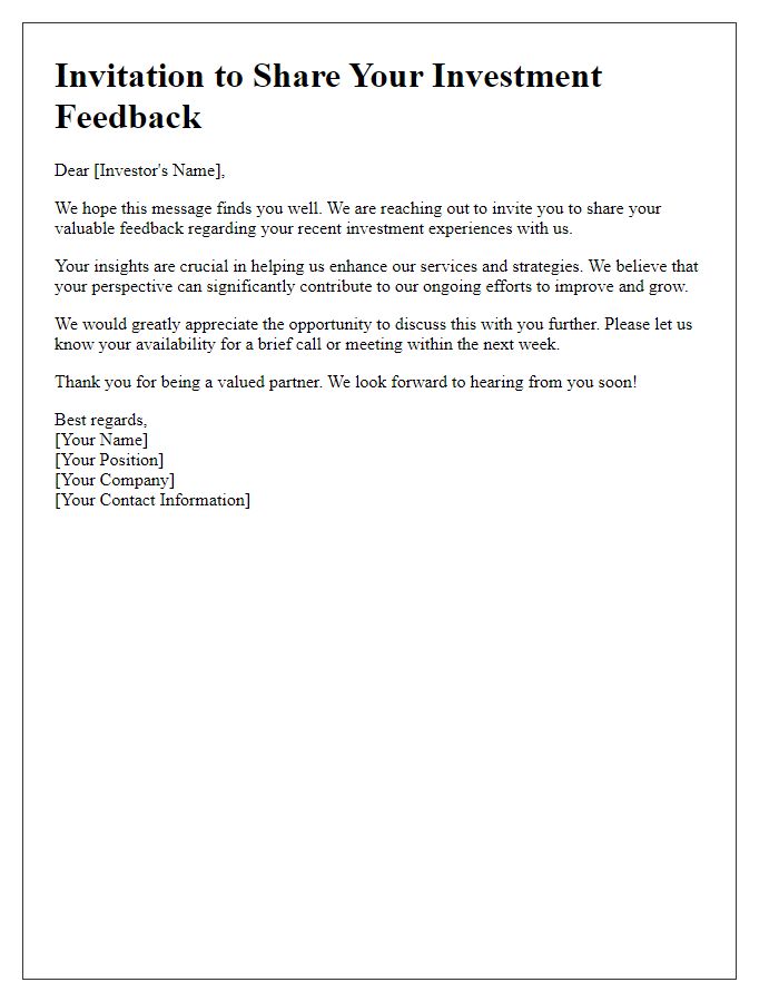 Letter template of Invitation to Share Investment Feedback