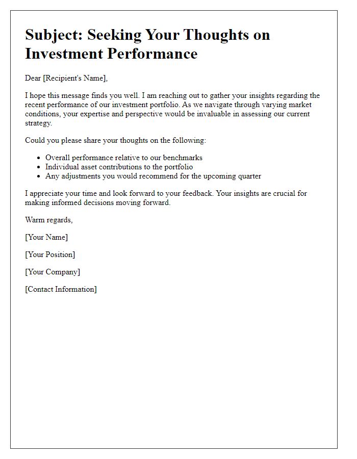 Letter template of Seeking Your Thoughts on Investment Performance