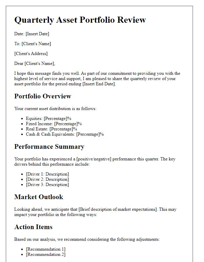 Letter template of quarterly asset portfolio review