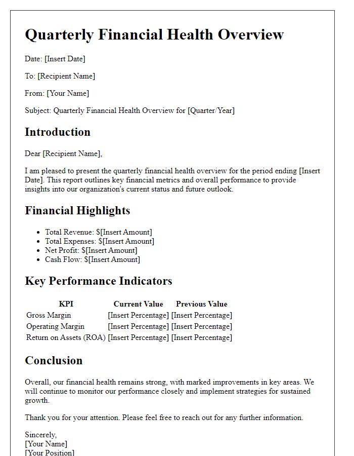 Letter template of quarterly financial health overview