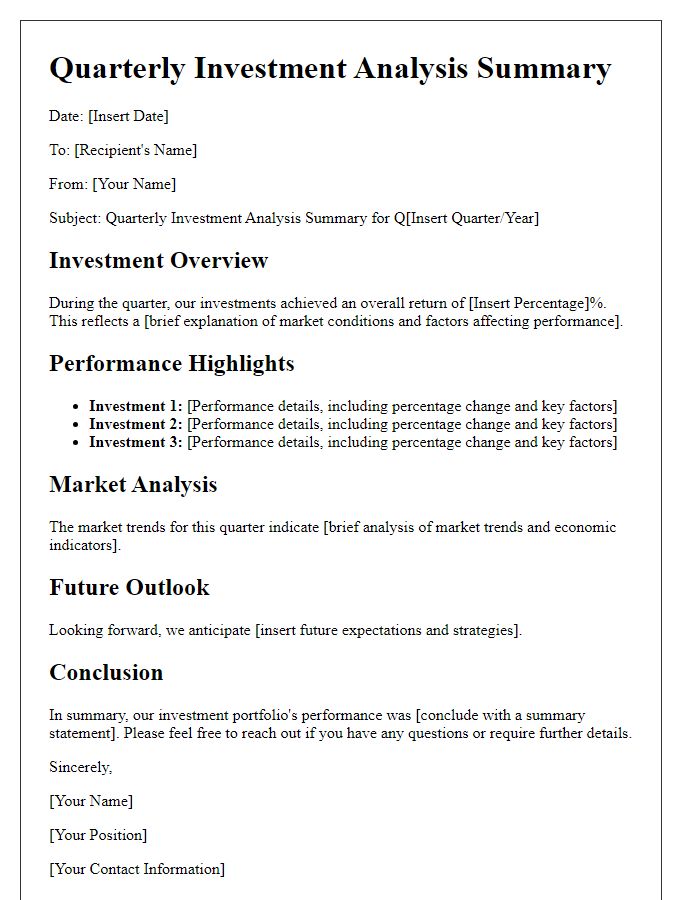 Letter template of quarterly investment analysis summary