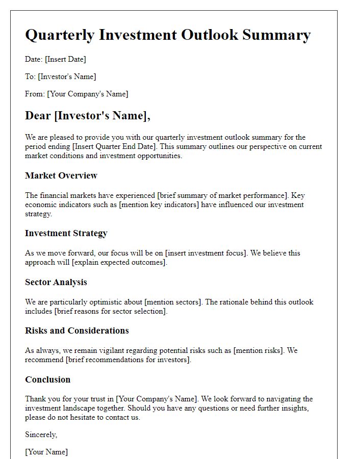 Letter template of quarterly investment outlook summary