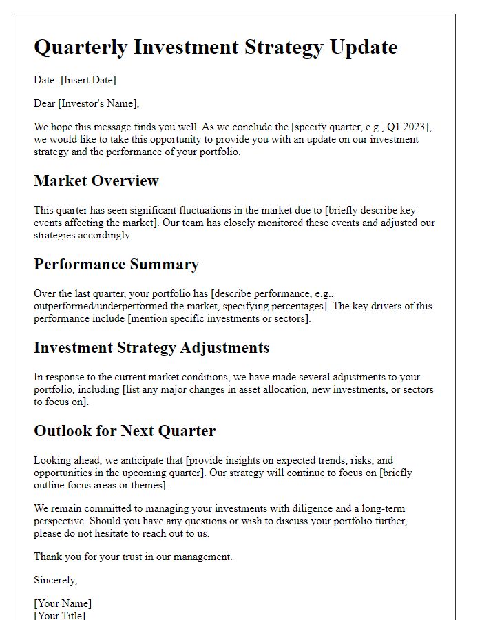 Letter template of quarterly investment strategy update