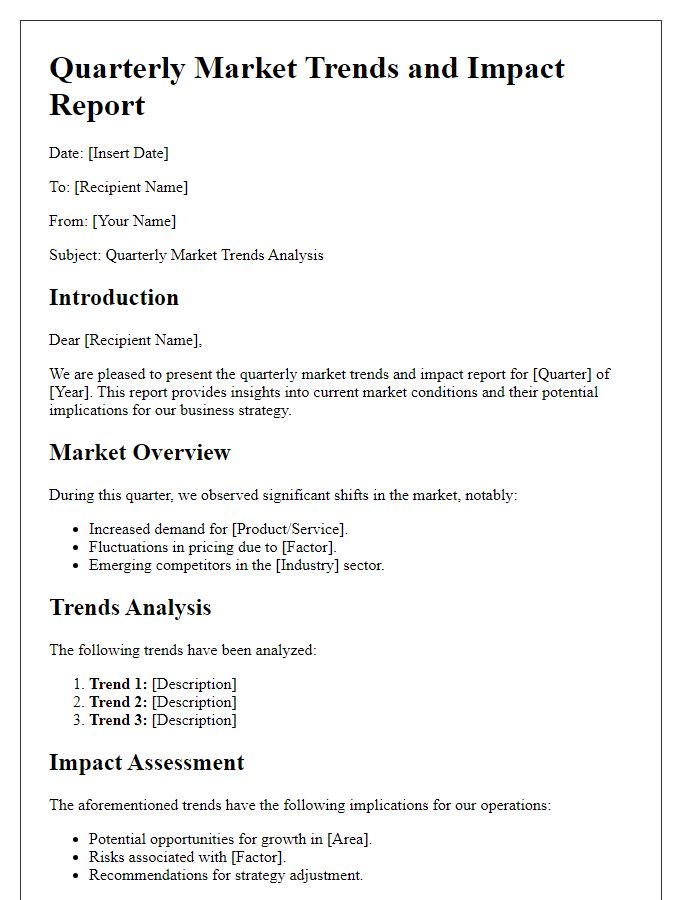 Letter template of quarterly market trends and impact report