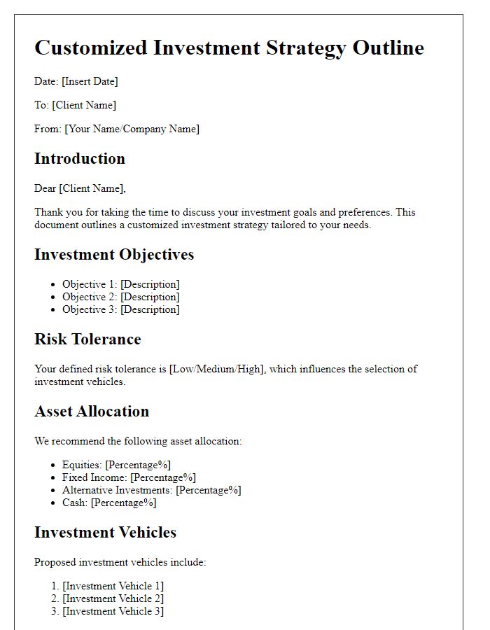 Letter template of customized investment strategy outline