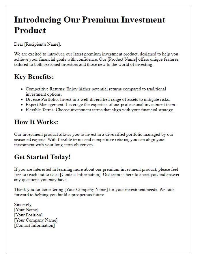 Letter template of premium investment product introduction