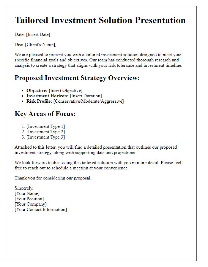 Letter template of tailored investment solution presentation