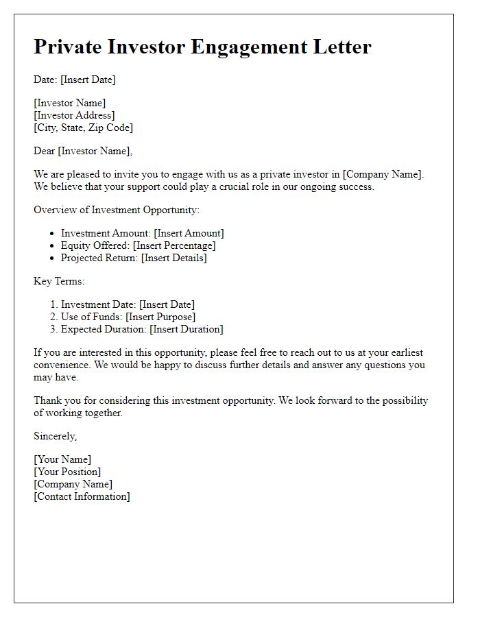 Letter template of private investor engagement letter