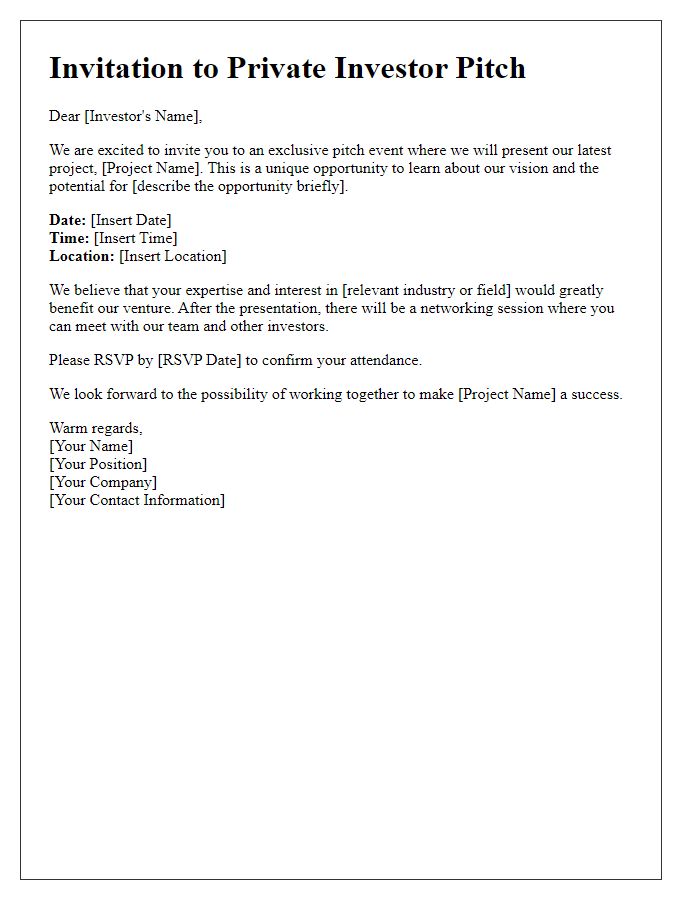 Letter template of private investor pitch invitation