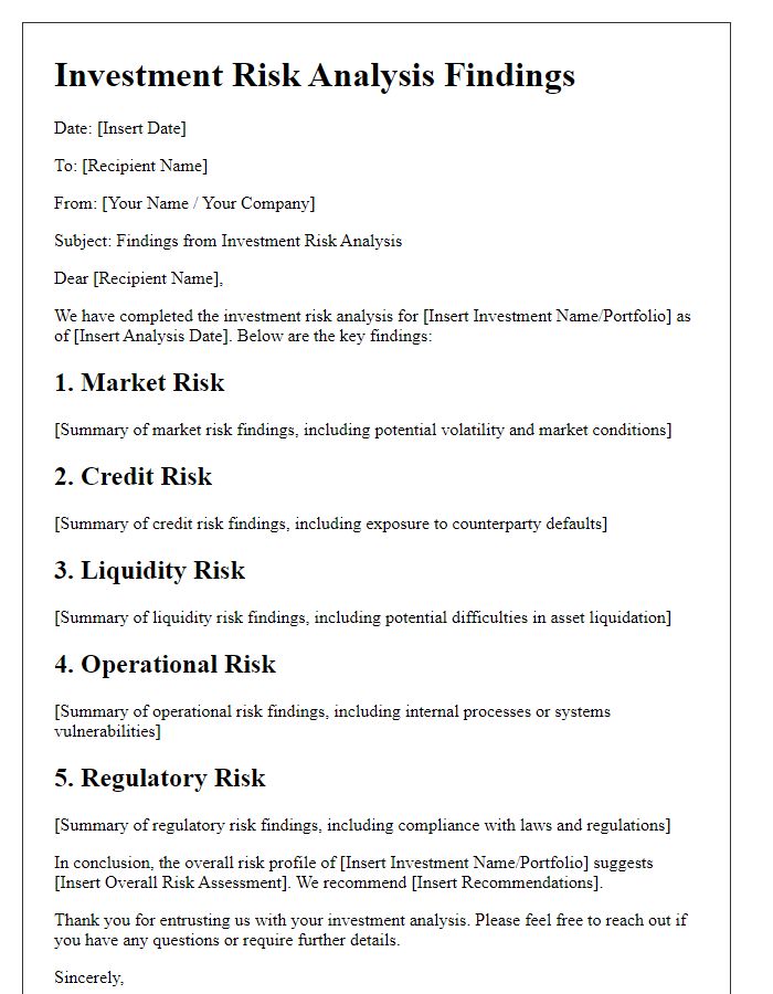 Letter template of investment risk analysis findings for investors