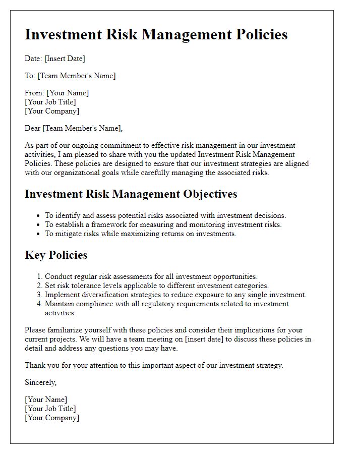 Letter template of investment risk management policies for team members