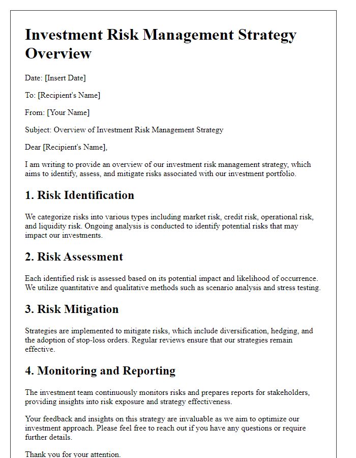 Letter template of investment risk management strategy overview