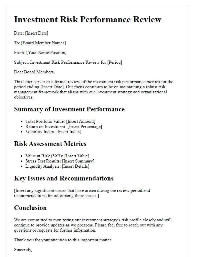 Letter template of investment risk performance review for board members