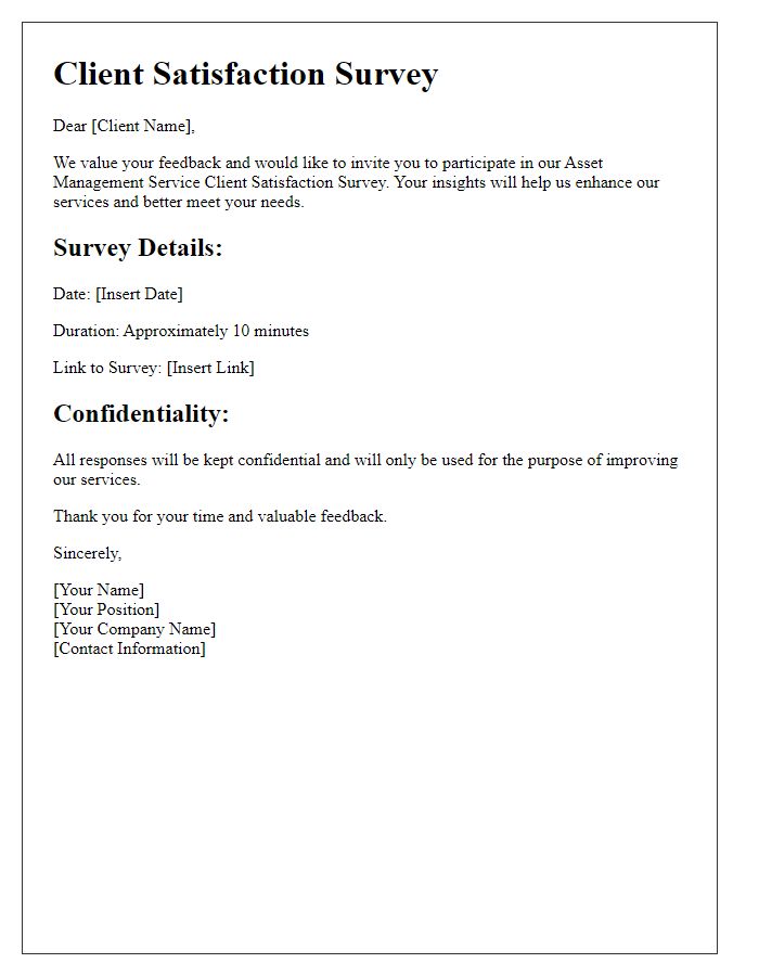 Letter template of asset management service client satisfaction survey