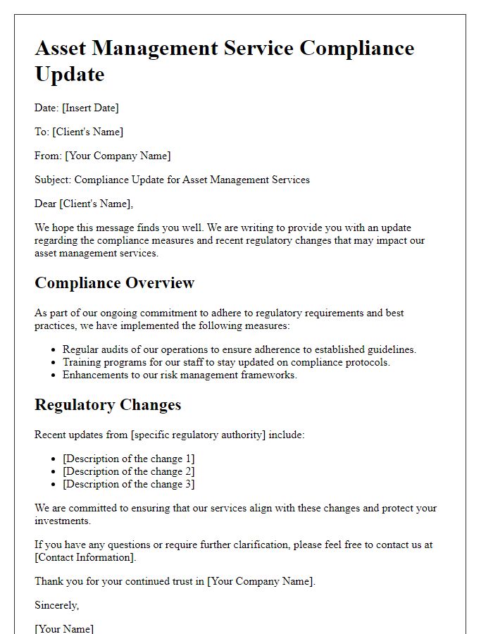 Letter template of asset management service compliance update