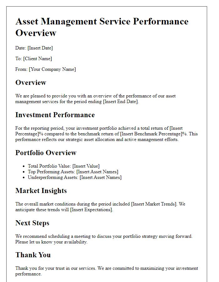 Letter template of asset management service performance overview