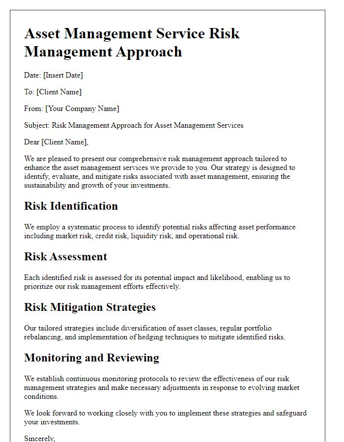 Letter template of asset management service risk management approach