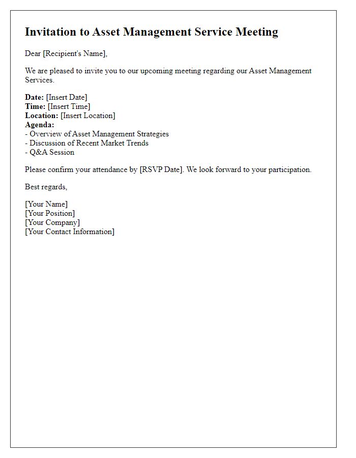 Letter template of asset management service upcoming meeting invitation