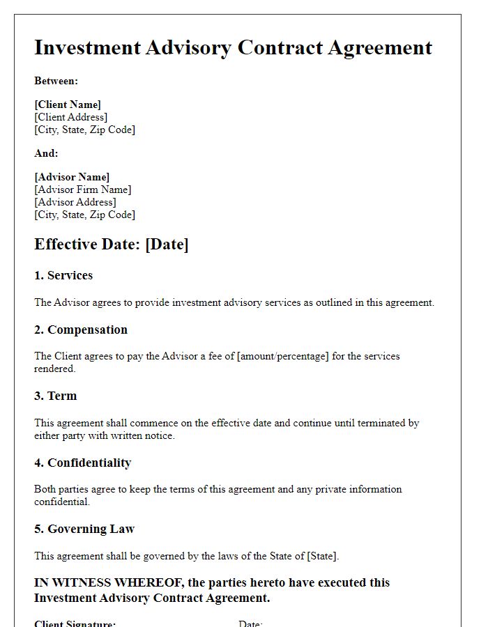 Letter template of investment advisory contract agreement