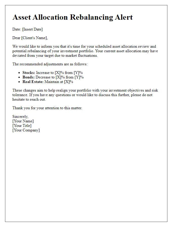 Letter template of asset allocation rebalancing alert