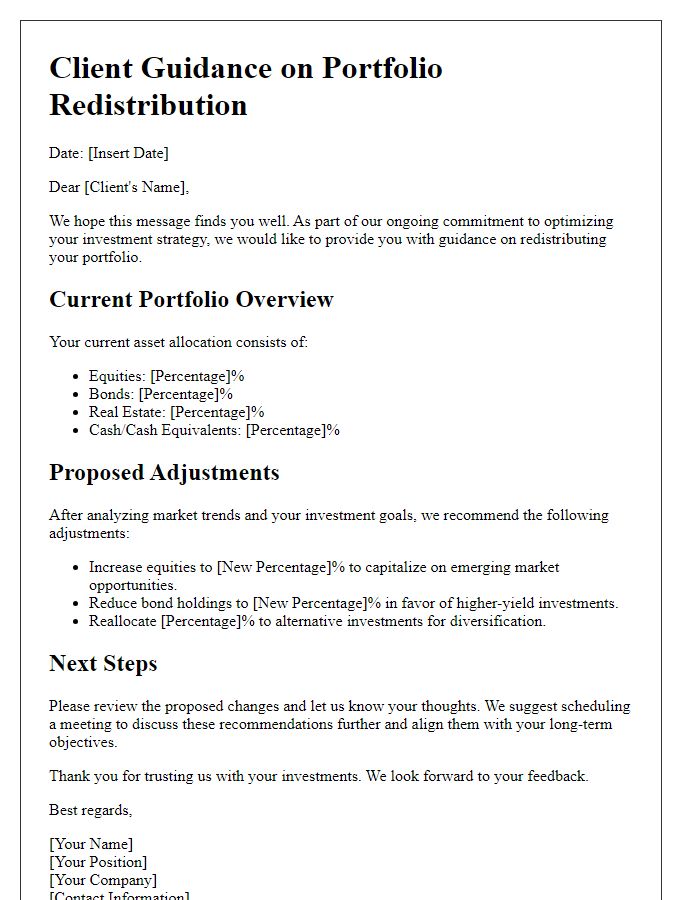 Letter template of client guidance on portfolio redistribution