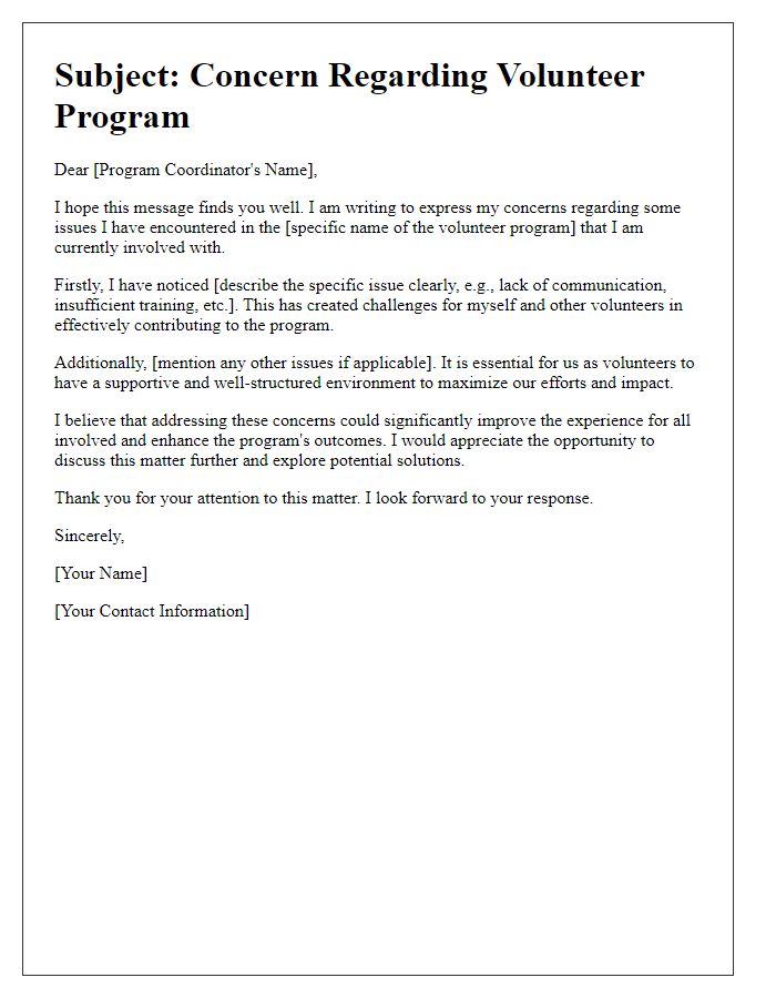 Letter template of volunteer program issue