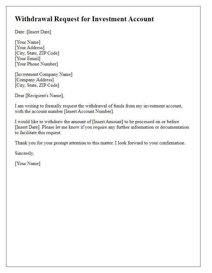 Letter template of Withdrawal Request for Investment Account