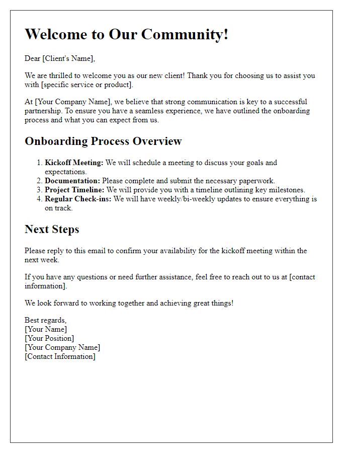 Letter template of onboarding engagement for first-time clients