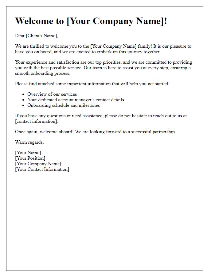 Letter template of warm welcome for new client onboarding