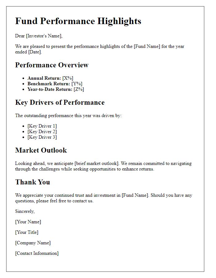 Letter template of fund performance highlights.