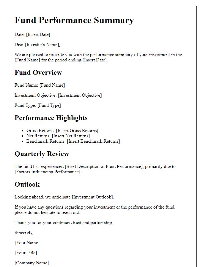 Letter template of fund performance summary.