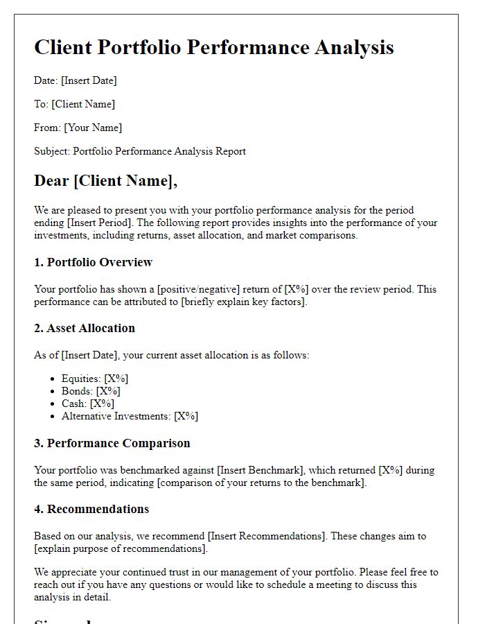 Letter template of Client Portfolio Performance Analysis