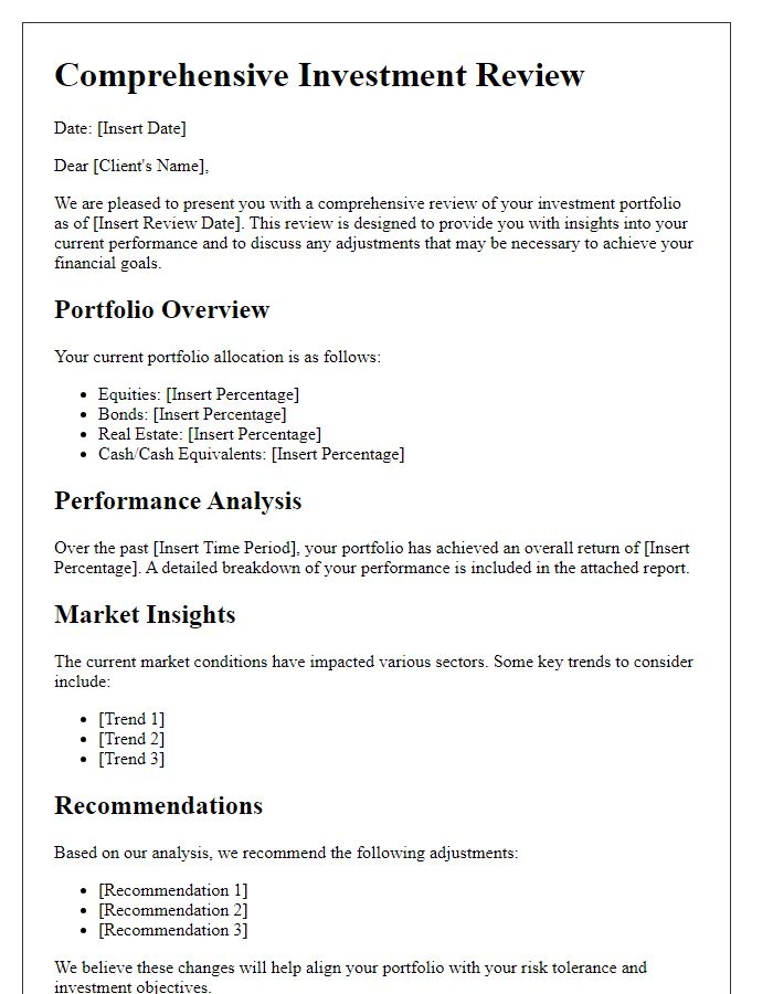 Letter template of Comprehensive Investment Review for Clients