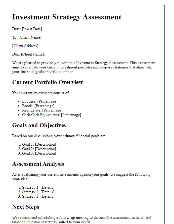 Letter template of Investment Strategy Assessment for Clients