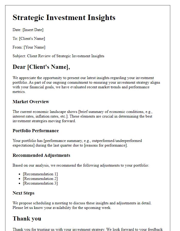 Letter template of Strategic Investment Insights for Client Review