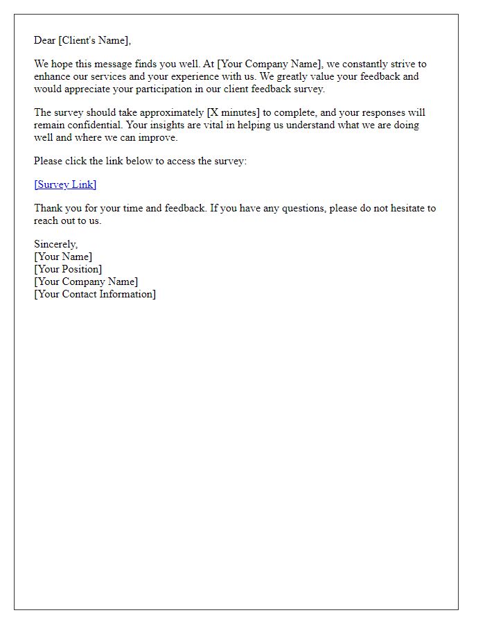 Letter template of client feedback survey distribution